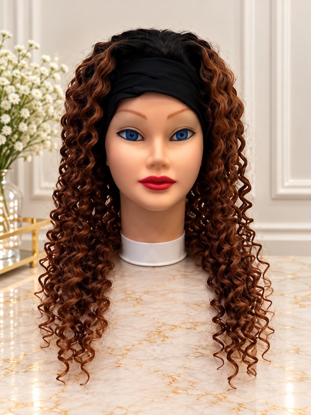 Julia Hair Ombre Black to Auburn Headband Human Hair Wig 150% Density